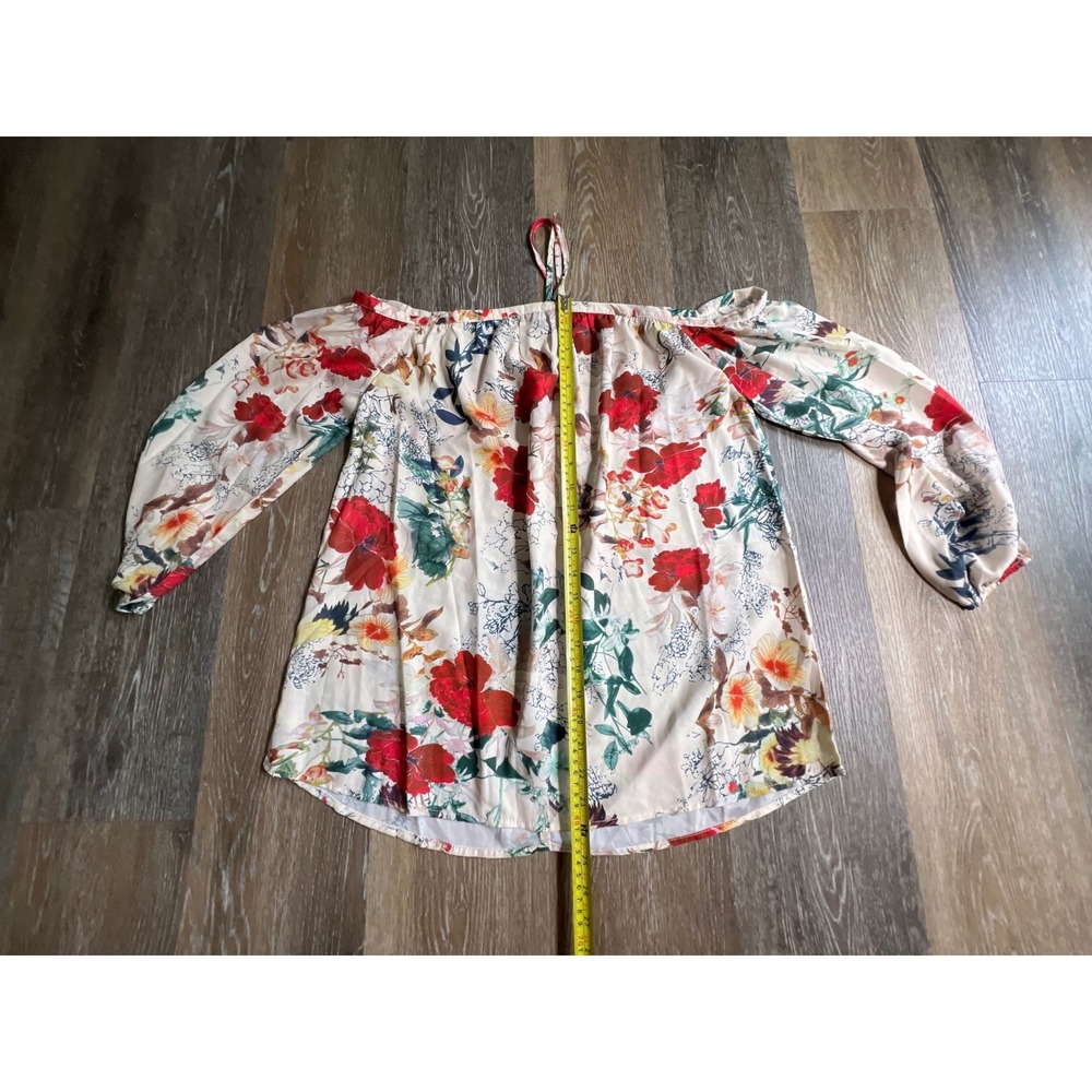 Hayden Los Angeles Blouse Womens Medium Cream Floral Off Shoulder Halter Tie - Picture 4 of 8